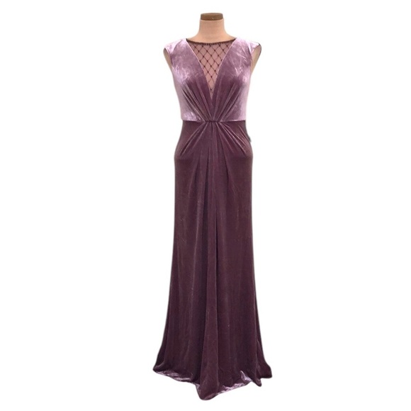 NWT Adrianna Papell Maxi Dress Size 4 Mauve Rose Pink Velvet Beaded Mermaid Gown - Picture 1 of 10